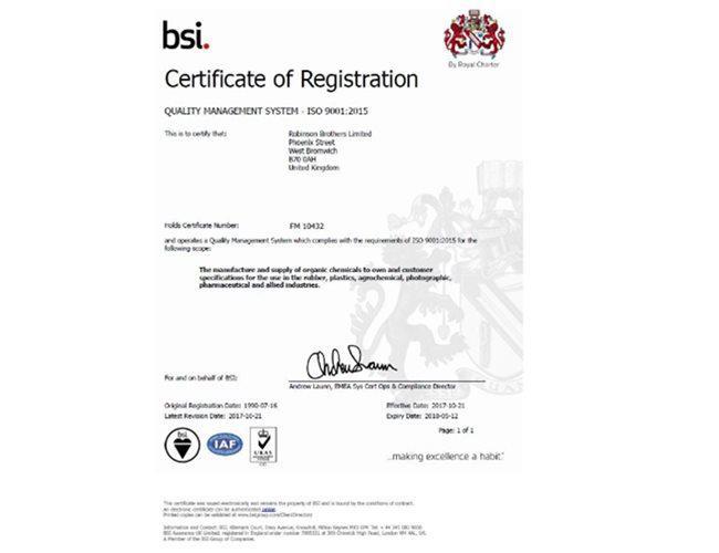 Robinson Brothers is now ISO 9001:2015 accredited